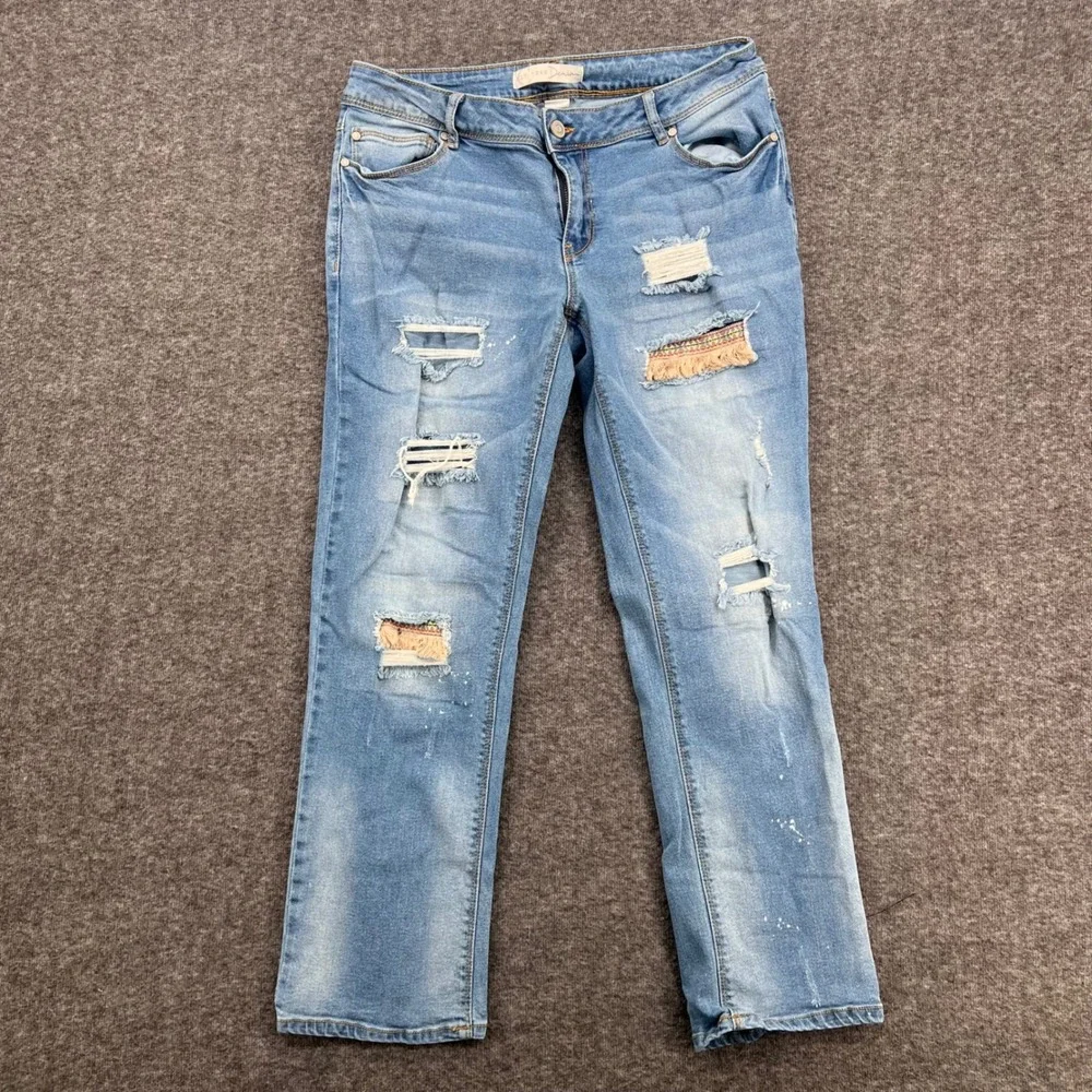 EST. 1946 Denim Womens Low Rise Straight Leg Distressed Boho Fringe Jeans Size 8